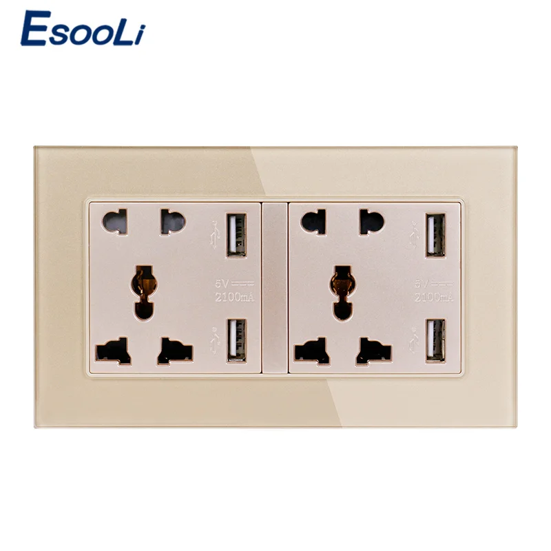Настенная розетка Esooli двойная Универсальная Розетка с 5 отверстиями 4 USB
