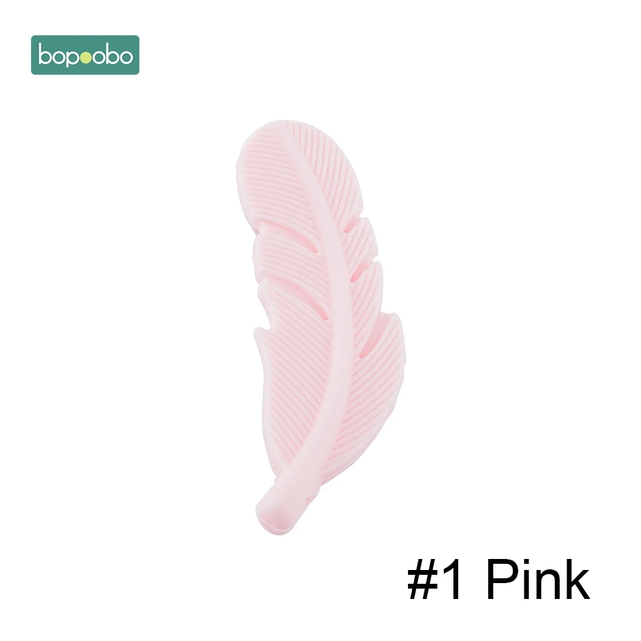 Pink Feather Bopoobo 20 шт. силиконовый бисер с перьями для малышей, маленький стержень для детей, Детский силиконовый Прорезыватель для зубов с перламутровыми листьями, силиконовый Прорезыватель для грызунов - Цвет: Pink Feather