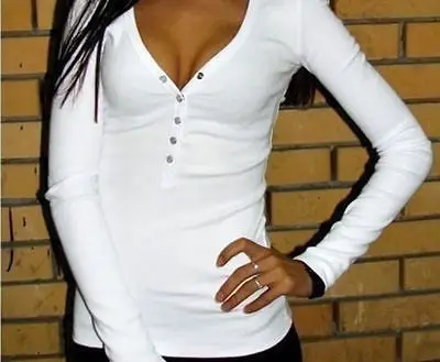 

Sexy Womens Long Sleeve Bandage Button V Neck Loose Tee Shirt Ladies Top Blouse