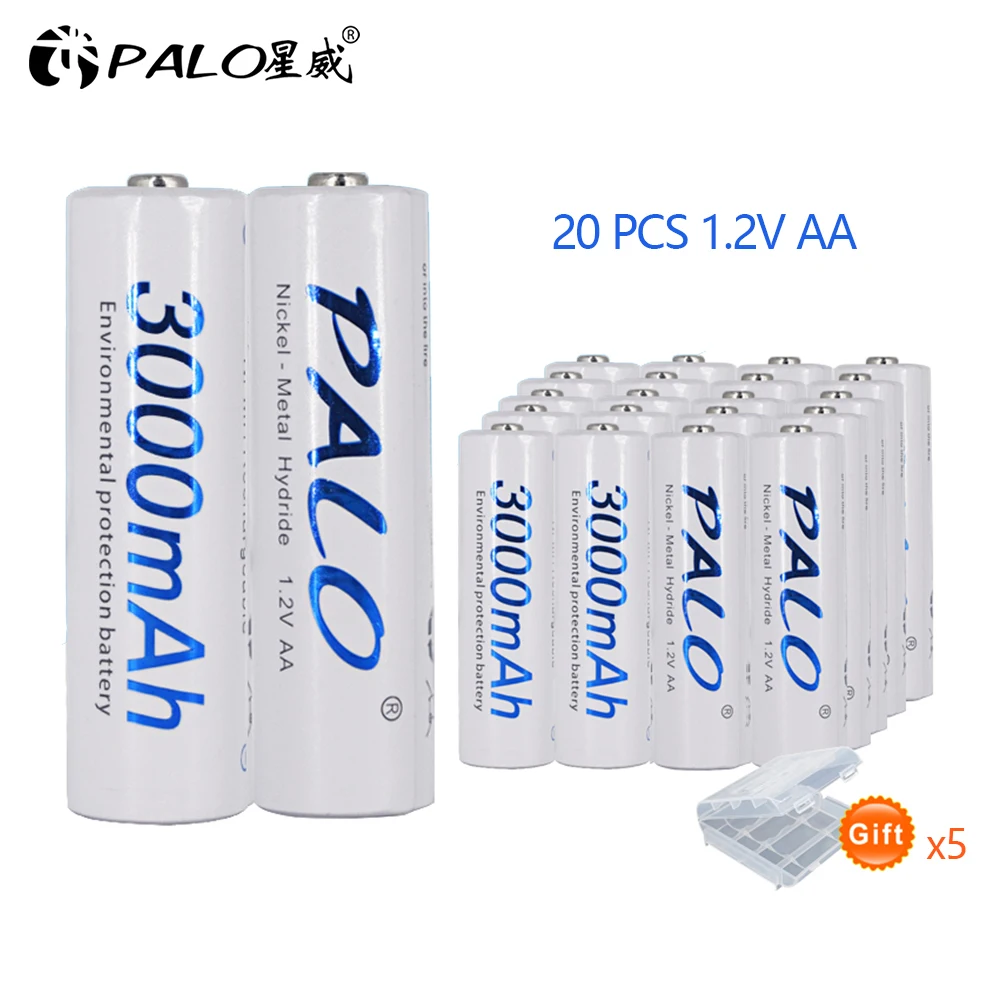 20 шт/5 карт PALO AA Аккумуляторная батарея AA Ni-MH 1,2 V 3000mAh Ni-MH 2A предварительно заряженные аккумуляторные батареи для камеры