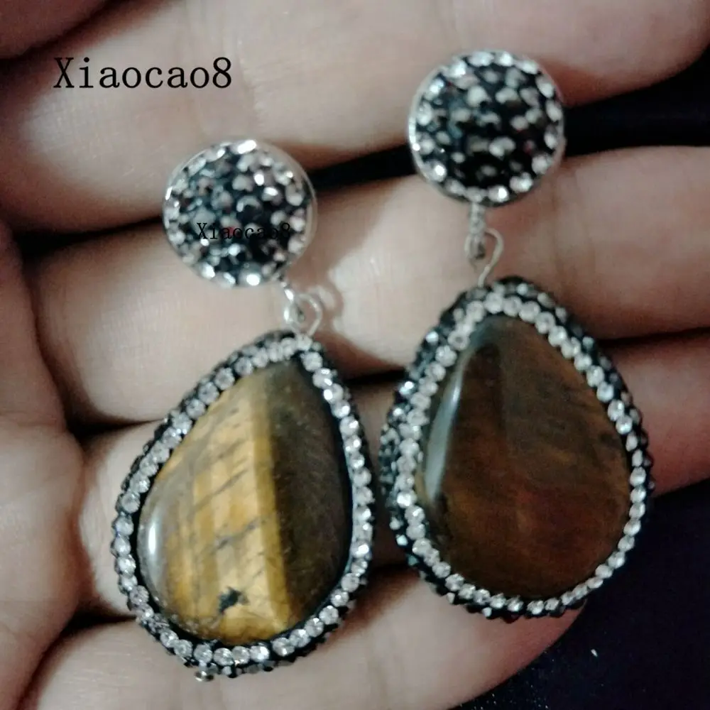 Винтаж Длинные висячие серьги из природа тигровый глаз Мода 2017 г. Для женщин