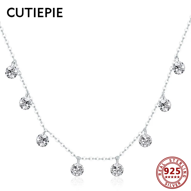 CUTIEPIE Настоящее 925 пробы Серебряное ожерелье для женщин Блестящий кубический