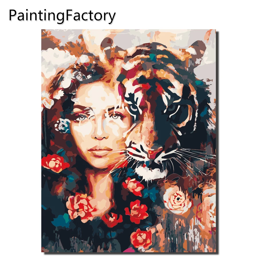 Красивая картина с тигром по номерам цветные рисунки цифрами домашний декор