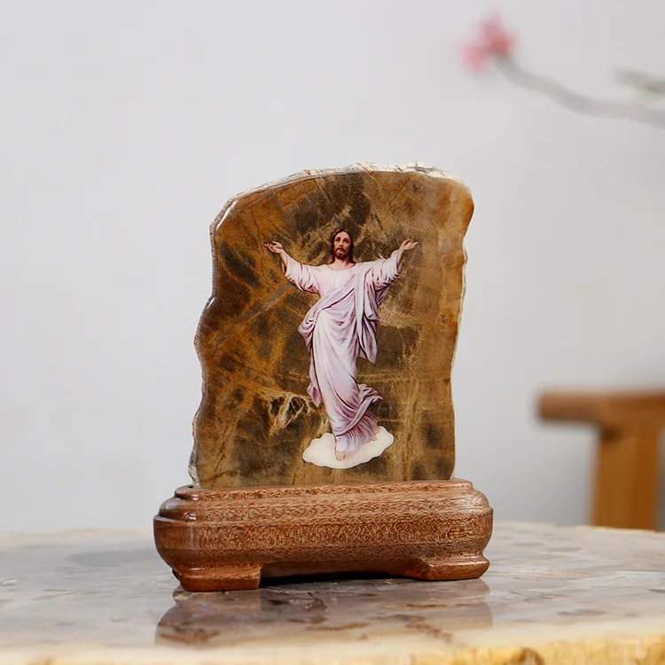 Натуральное дерево fossil Jesus портретное украшение креативное домашнее мягкое для