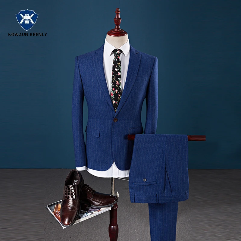 Комплект из 3 предметов Для мужчин в полоску Костюмы королевский синий блейзер