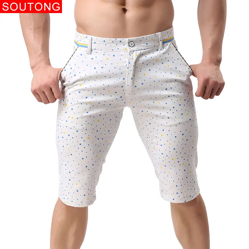 

Soutong 2019 Summer Men Casual Shorts Cotton Men Shorts Slim Straight Star Dot Printed Men Short Pants Trousers qfk03
