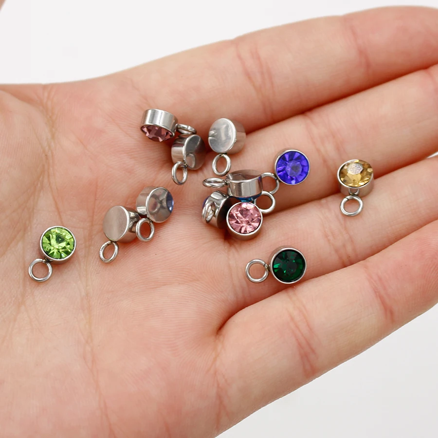 

Fnixtar 60Pcs/Lot Birthstone Charms Round 6mm Rhinestones Charms DIY Making Bracelet Necklace Jewelry Stainless Steel Charms