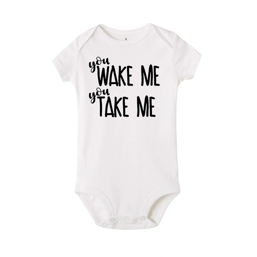 Хлопковый комбинезон с надписью «You Wake Me You Take Me» для новорожденных мальчиков и девочек; летний комбинезон с короткими рукавами; милый комбинезон