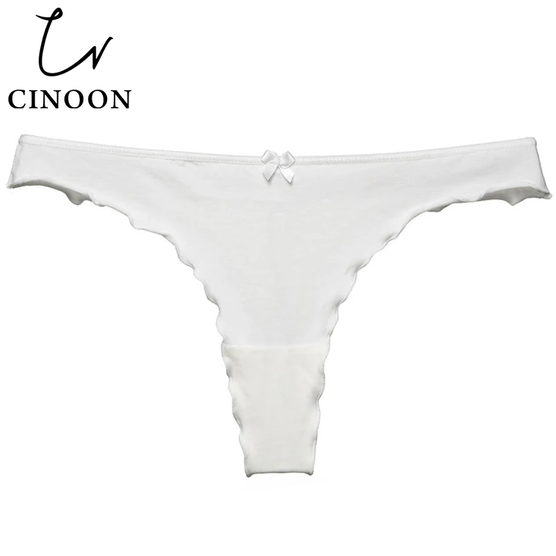 Белый CINOON,, трусики, сексуальные стринги, хлопок, стринги, удобные трусы для женщин, бант, нижнее белье, одноцветное нижнее белье - Цвет: Белый