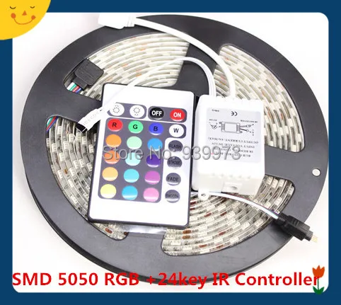 5 м 300 светодиодный 5050 RGB/одноцветные водонепроницаемые Меняющие цвет флисовые полосы + 24 клавиши ИК пульт дистанционного управления