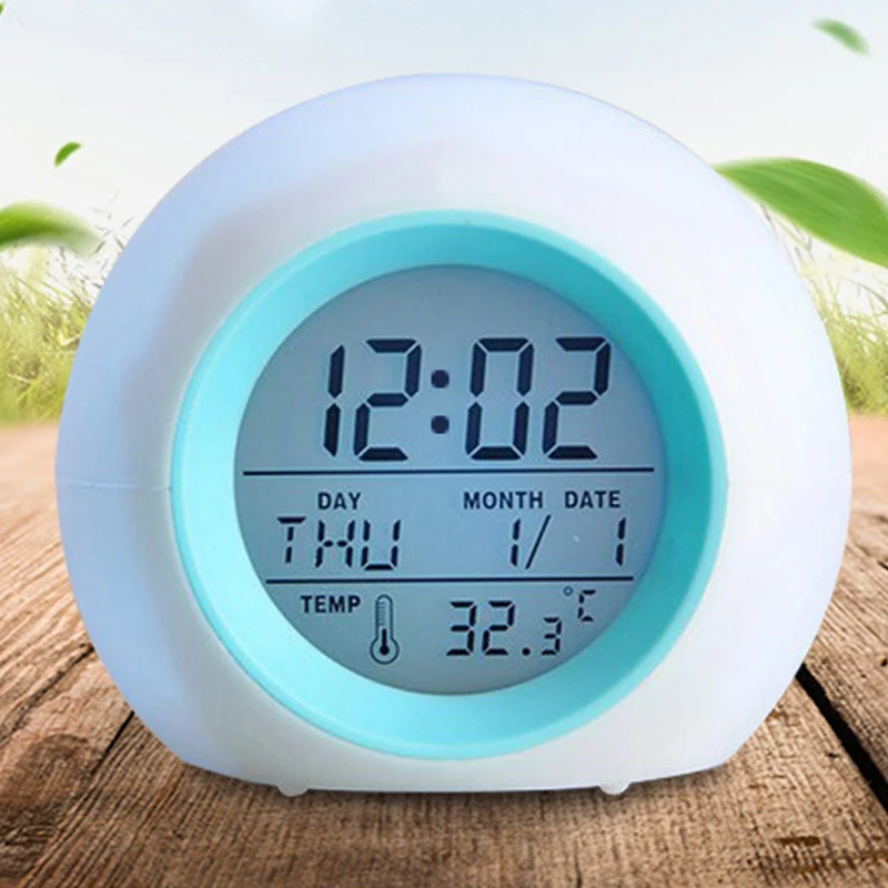 Digital Single Face Wake Up Light Watch Electronic Table LED Alarm Clock Color Changing Snooze Function Plastic Modern | Дом и сад