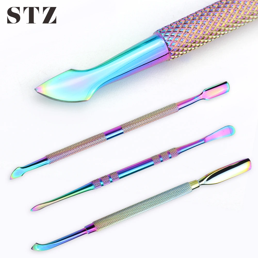 STZ Хамелеон Радуга толкатель инструменты для ногтей маникюр кутикула Remover 3 Тип