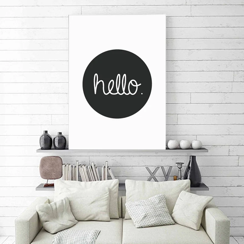 Современный мультфильм Hello черный белый домашний декор Детская комната холст