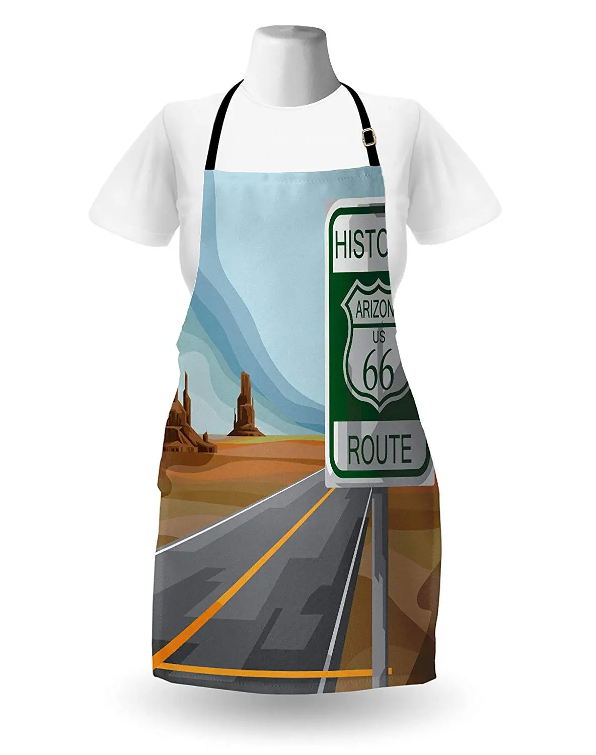 Route 66 фартук для приготовления пищи старинный знак маршрута Аризона Mother Road с роковыми образцами фон место