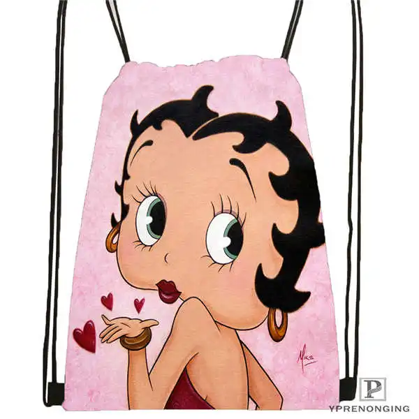 Drawstring Backpack Изготовленная на заказ Betty Boop походная сумка на шнурке милый рюкзак для детей(черная спинка) 31x40 см# 180612-03-Betty Boop - Цвет: Drawstring Backpack