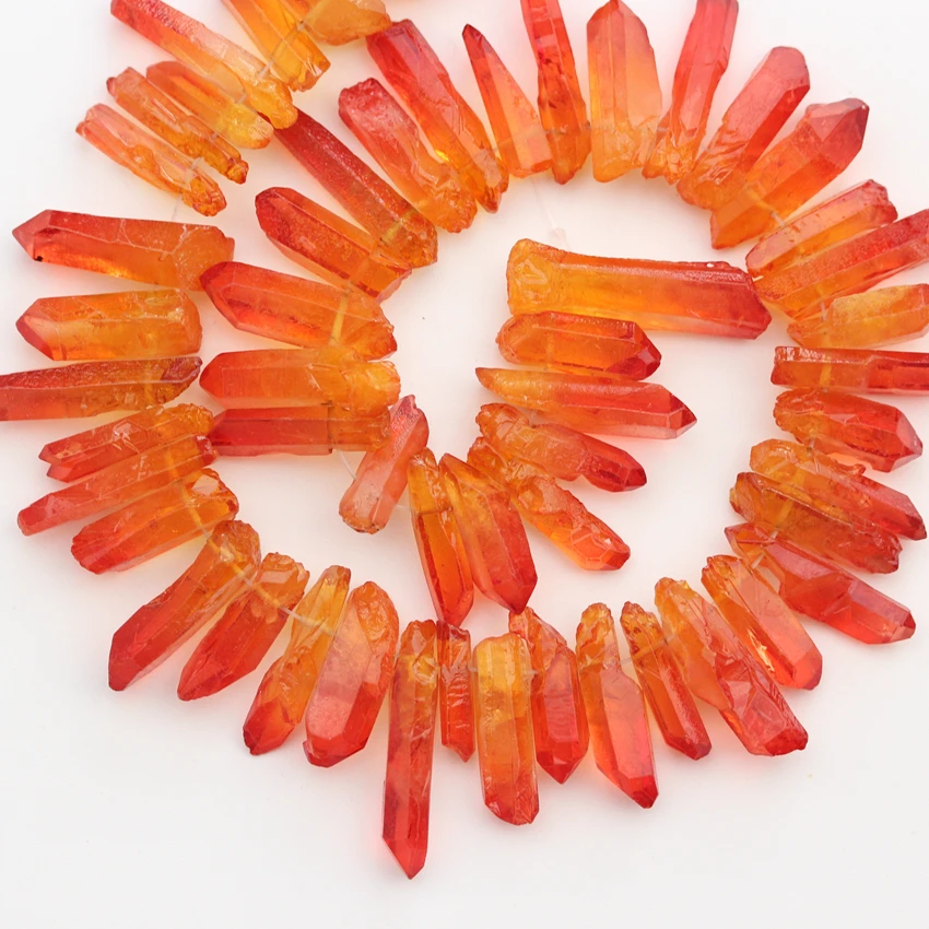 Orange Red Crystal Quartz Points Beads Jewelry Top Drilled Sticks Loose Pendant Necklace | Украшения и аксессуары