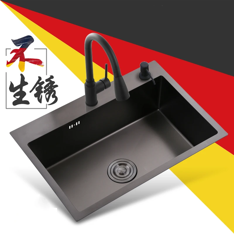 Полированная кухонная раковина из нержавеющей стали 304 черная