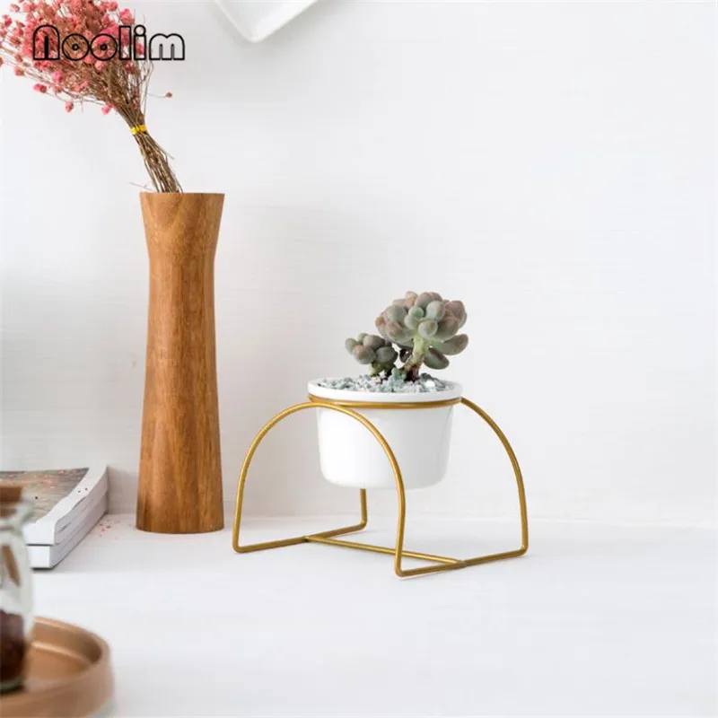 Nordic Simple Iron Ceramic Round Basin Flower Pot Succulents Green Plants Container Office Tabletop Bonsai Home Decoration | Дом и сад