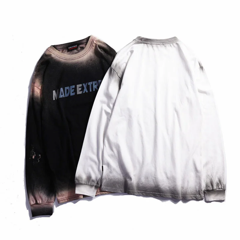 Окрашенные галстуком толстовки оверсайз Мужская футболка с длинными рукавами в