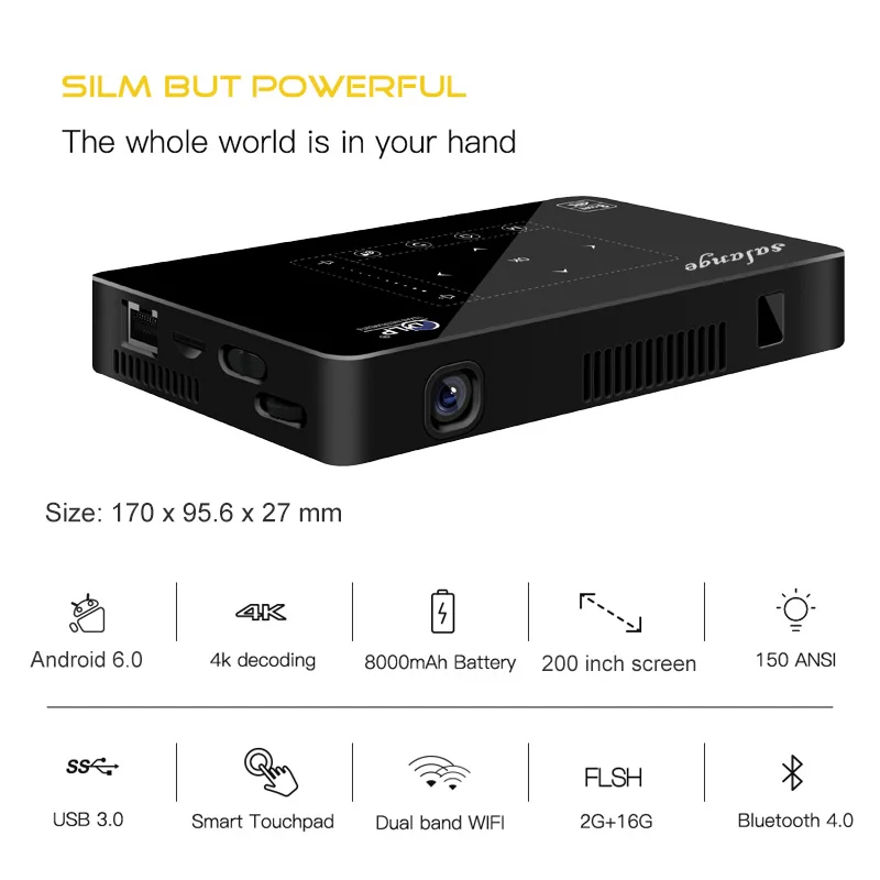 Salange P10 Mini Projector Android 4K Bluetooth 4.0 WiFi Full HD 1080P HDMI Home theater Portable Projetor Beamer |