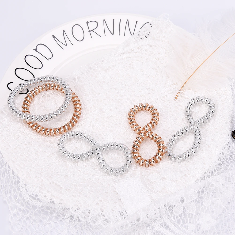 Elastic Rubber Telephone Wire Hair Rope Gold/Silver Ponytail Holder Party Hairband Accessories |