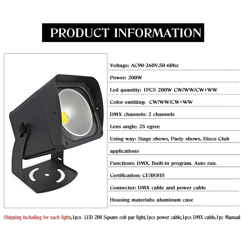 LED Par свет с COB 200 Вт высокой мощности алюминия DJ DMX Led Луч мыть стробоскопический