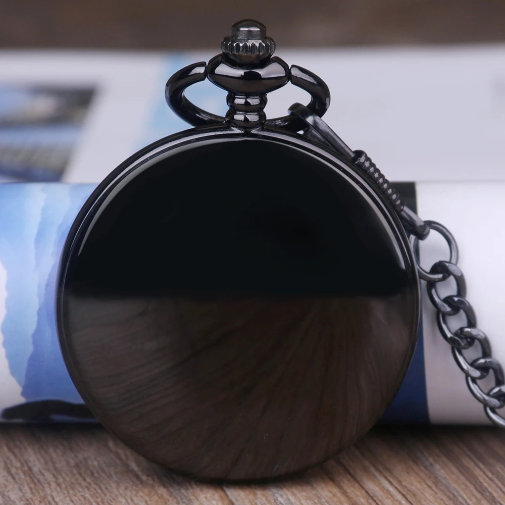 

Fashion Unisex Black Mechanical Stainless Steel Handwinding Luxury Pocket Watches With Chain