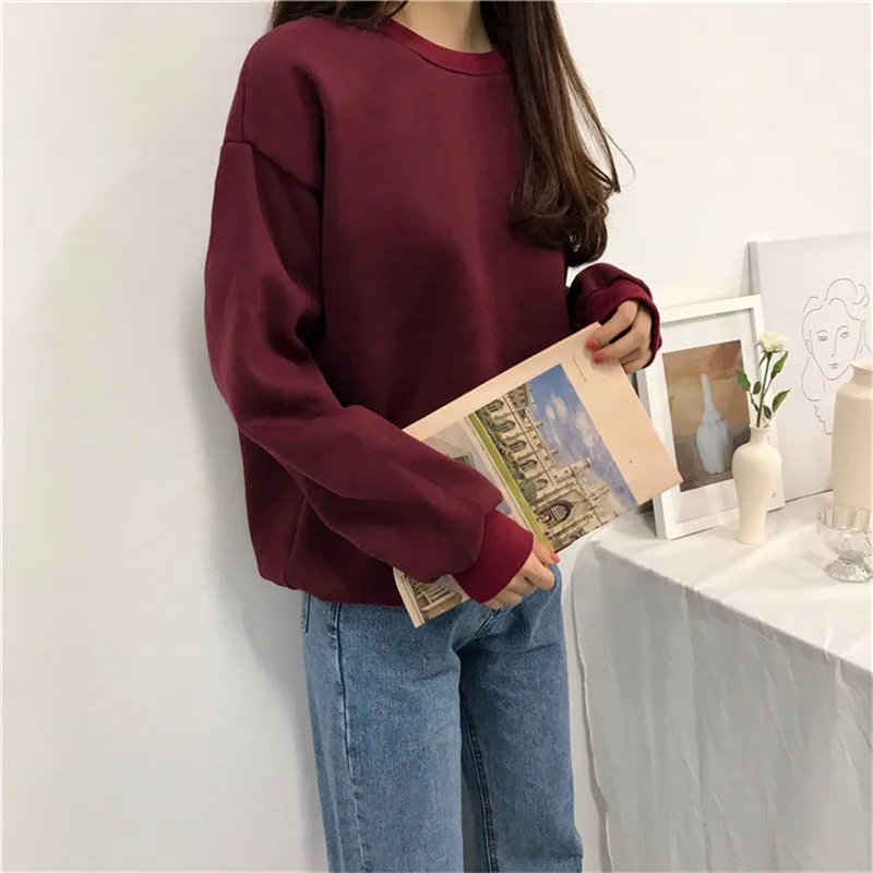 Sudaderas mujer Харадзюку однотонный Свитшот женский длинный рукав толстовка Свободный Женский повседневные худи и свитшоты спортивный костюм