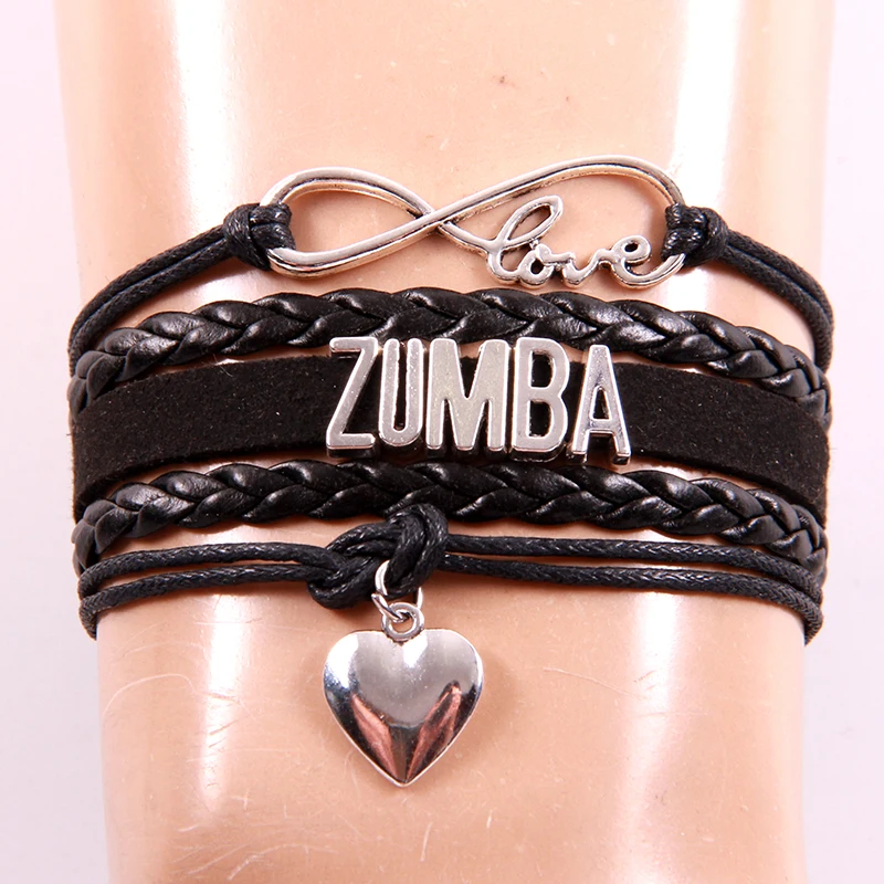 Браслет Infinity Love ZUMBA из искусственной кожи, плетеные браслеты, браслеты-шармы с веревочками для женщин и мужчин, ювелирные изделия черного, красного, розового, синего цвета