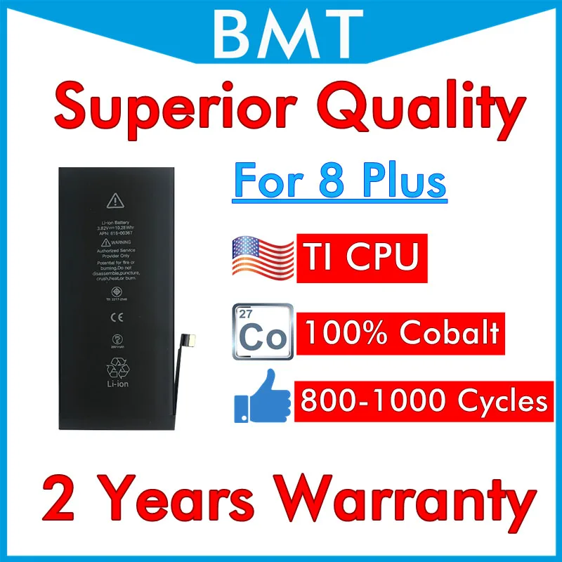 BMT 10 шт. аккумулятор высшего качества для iPhone 8 Plus P + замена ремонта iOS 13 100% Кобальт