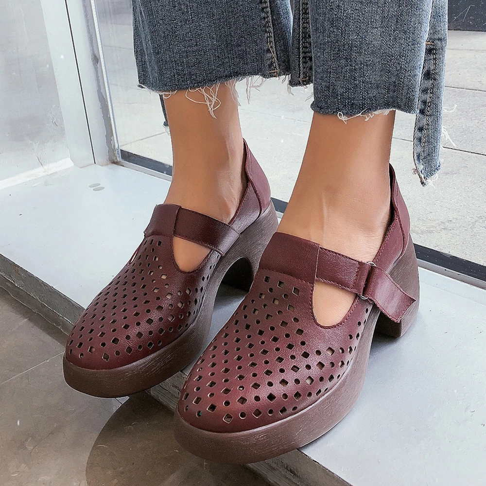 Женские туфли из натуральной кожи Meotina лодочки на платформе и высоком массивном