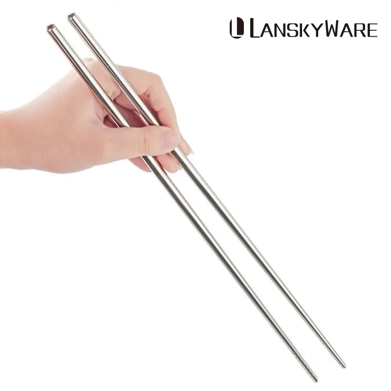LANSKYWARE Chinese Stainless Steel Chopsticks Reusable Anti-Skip Long Handle Chopstick Set For Fry Beef Food Sticks Hashi | Дом и сад