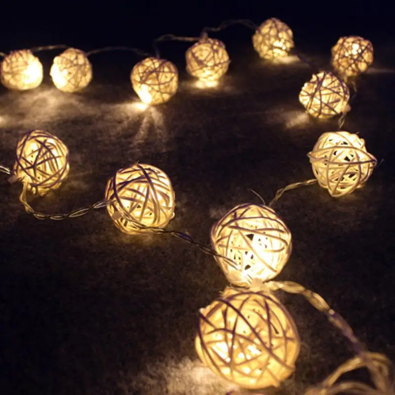 2 м 20LED теплый белый ротанга Ball Строка сказочных огней для Рождественская