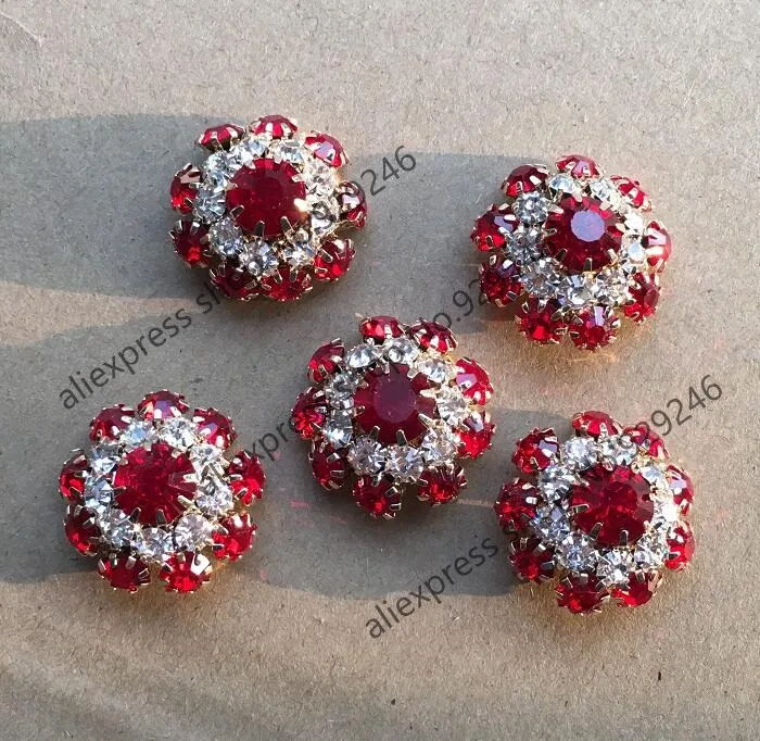 2 шт./лот 22 мм красные кристаллы золотые пуговицы маленькие цветы декоративные