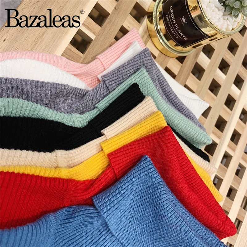 Bazaleas Basic All Match Long Sleeve Turtleneck Sweaters pull femme hiver Shirt harajuku Slim Women Knitted Pullover Casual | Женская