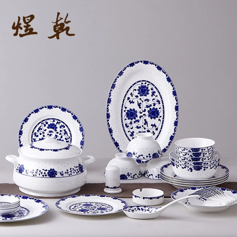 Yuqian китайский Стиль Керамики кухонная посуда 56 шт. 45% костяной фарфор свадебное