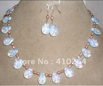 Бесплатная доставка Розовый Жемчужный &amp ожерелье лунный камень серьги наборы |