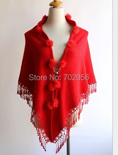 Треугольная крутая накидка из кроличьего меха пончо кардиган вязаный женский