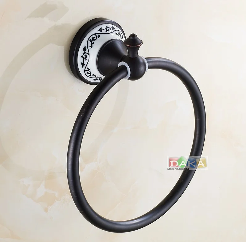 Аксессуары для ванной комнаты, латунные черные круглые кольца для полотенец/настенный держатель для банных полотенец и керамическая вешал... от AliExpress RU&CIS NEW