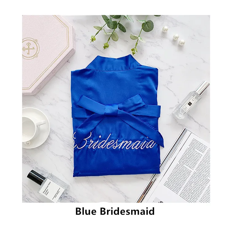Blue JRMISSLI, шелковые платья, Свадебный халат для женщин, Атласный халат, женские халаты для подружек невесты, халат для невесты, командная одежда для сна, индивидуальная одежда на заказ - Цвет: Blue