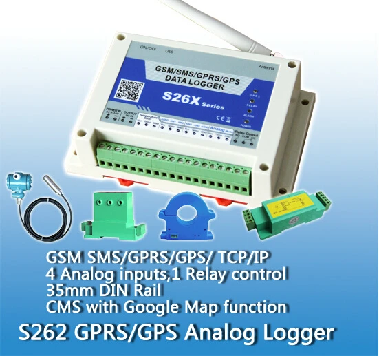 S262 Бесплатная доставка GSM GPRS аналоговый регистратор с 4 аналоговыми входами