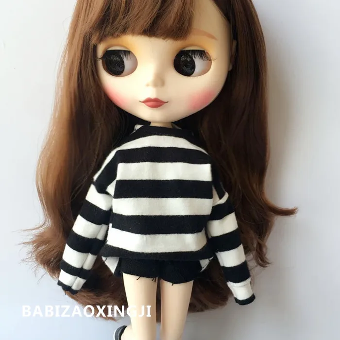 Одежда для куклы blyth 1/6 аксессуары кукол модная футболка в полоску + короткие