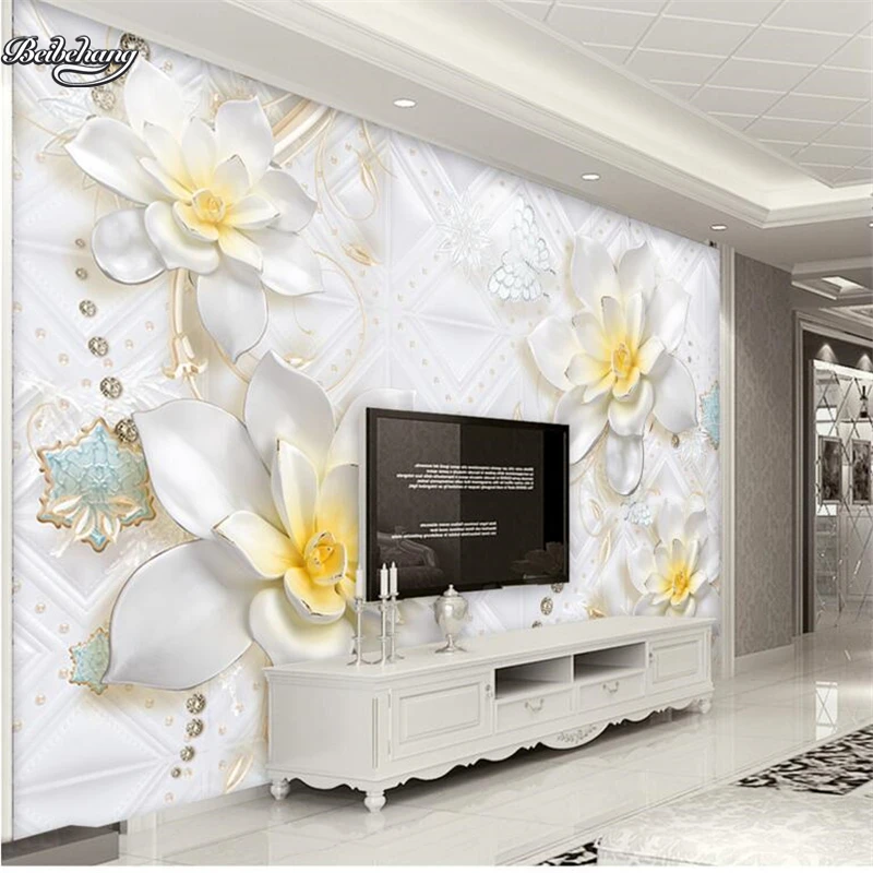 

beibehang 3d stereoscopic pattern shavings embossed lotus jewelry background wall custom large fresco non - woven wallpaper