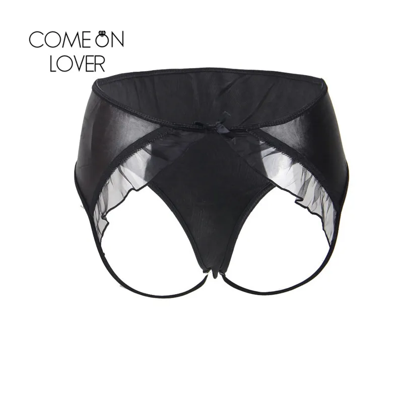 Comeonlover, женское нижнее белье с открытой спиной, черная искусственная кожа, 6XL размера плюс, одноцветные сексуальные Эротические трусики, сексуальные стринги PL5061