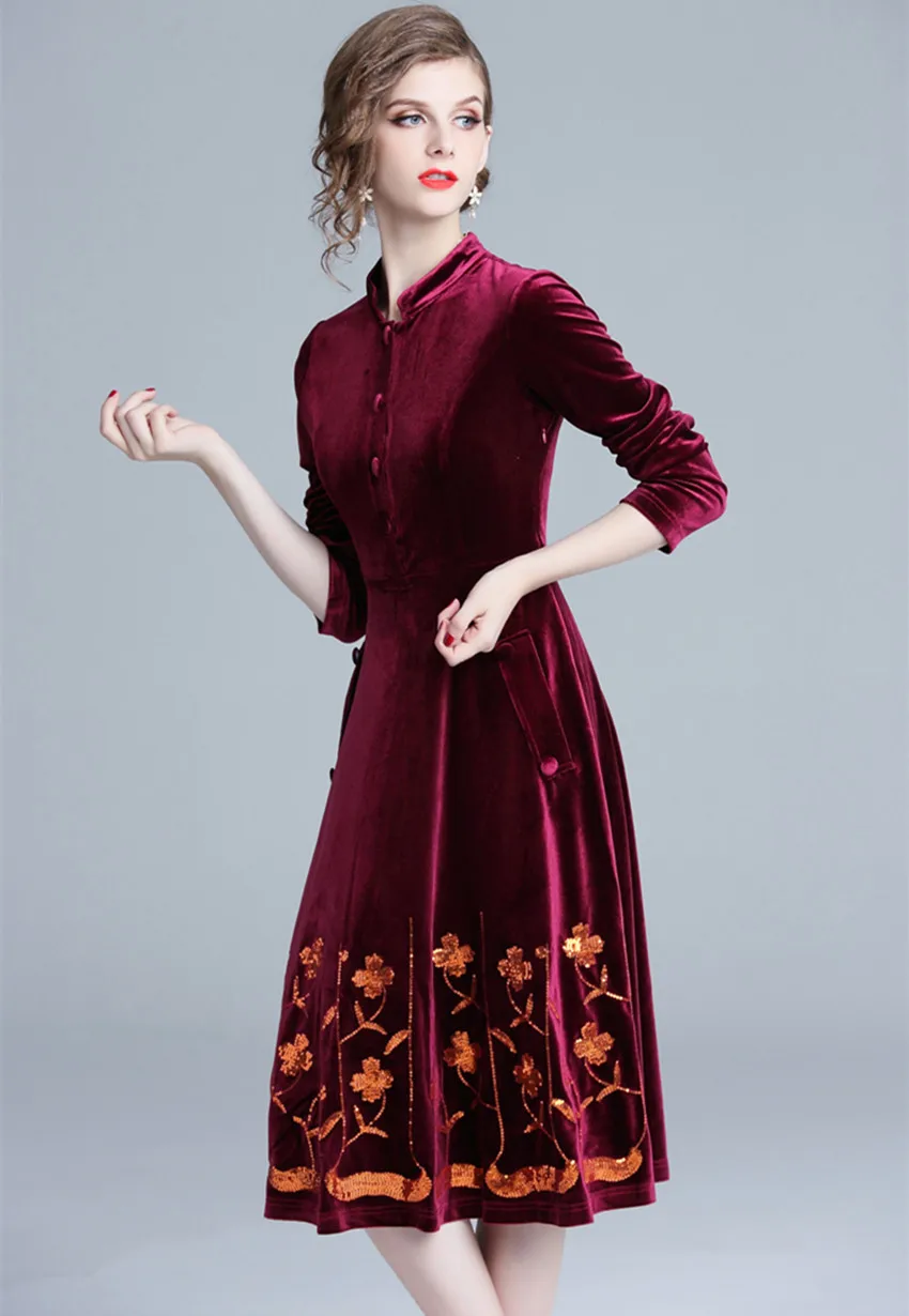 JSXDHK Vestidos женское платье 2021 модное осенне-зимнее синее бархатное с