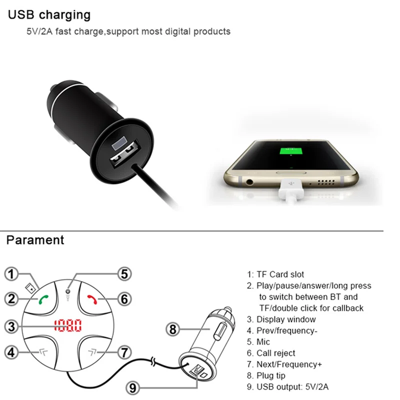 FM29B Wireless Bluetooth Car Charger with MP3 Player Support FM TF card Mic Mobile Music Receiver Kit | Электроника