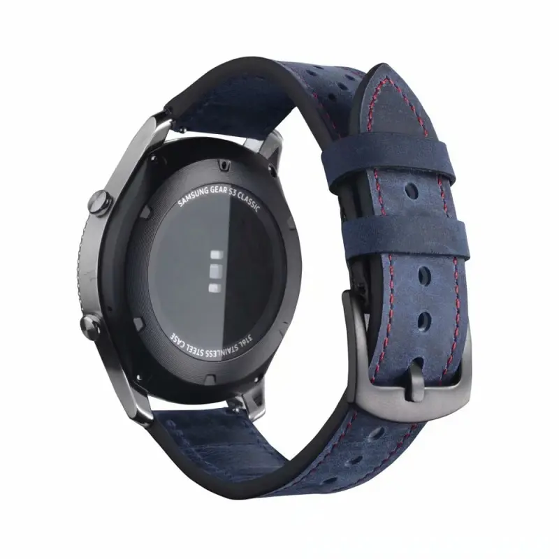 22 мм ремешок из натуральной кожи для samsung Galaxy Watch 46 мм ремешок для замены отверстия браслет для Amazfit Stratos 2 темп ремешок