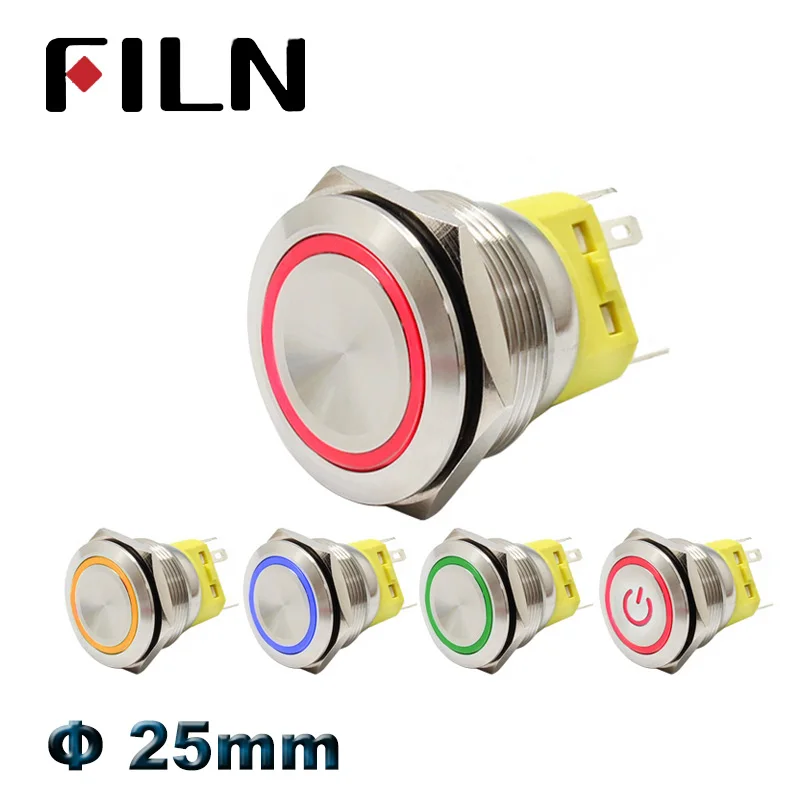 

25mm Metal Push Button Switch LED power mark locking Latching Self-reset Momentary 1NO 1NC red blue yellow green white
