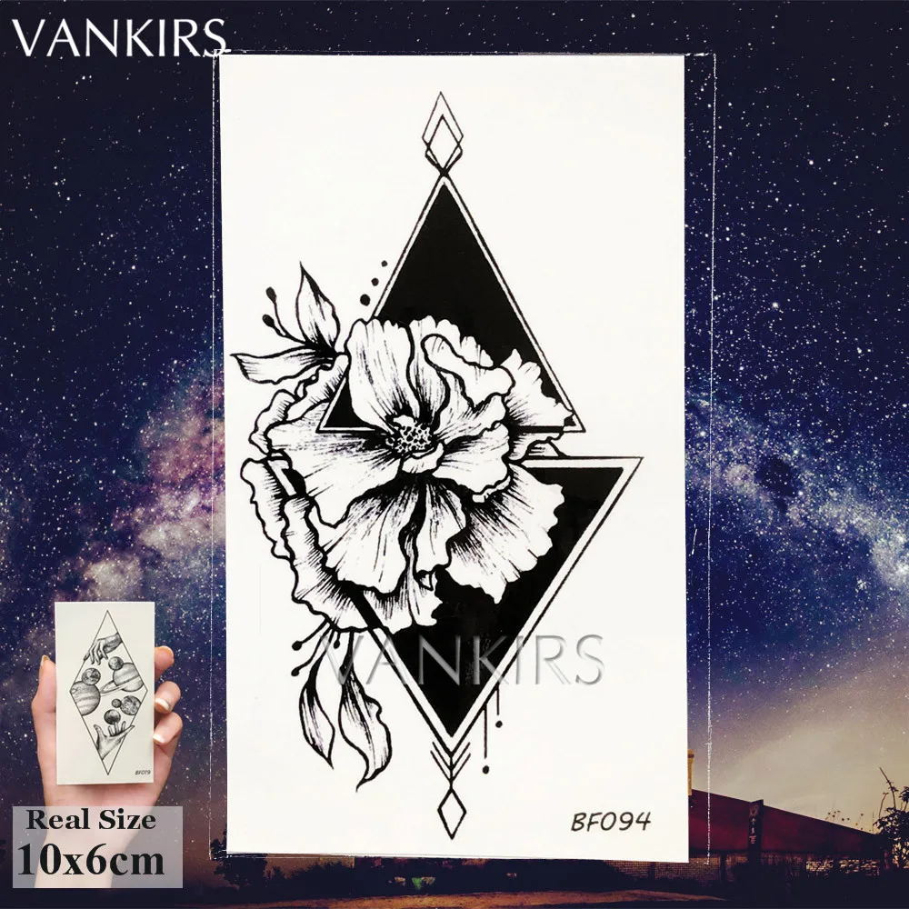 Искусственные драгоценности VANKIRS Black Geoemtric цветок лист Временные татуировки