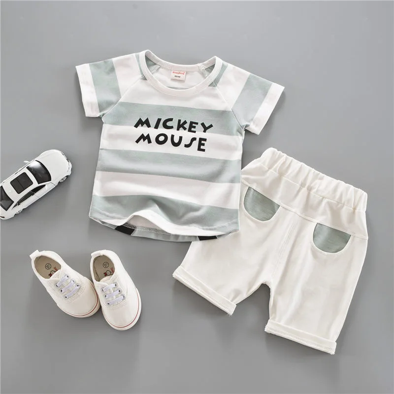 0-4 Years Summer Baby Boy Girl Clothes Set Stripe Print Cotton T-shirt &amp Shorts Infant Children Babies Clothing Sets Kids Outfit | Детская
